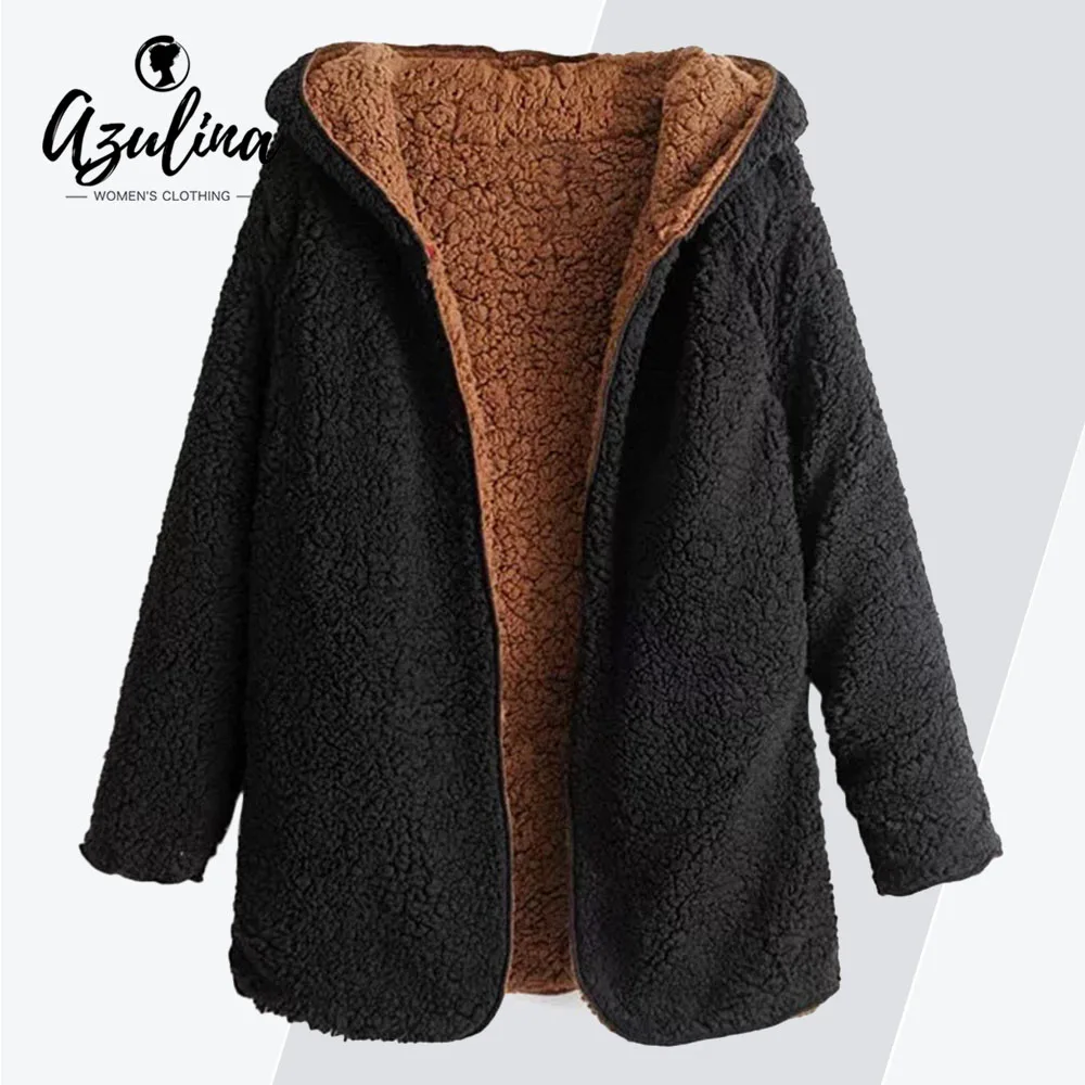 AZULINA шерстяное пальто Для женщин с капюшоном открытой передней поярок Пальто