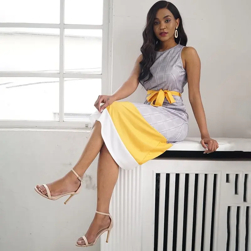 Винтажное женское платье повседневное элегантное серое сексуальное офисное для