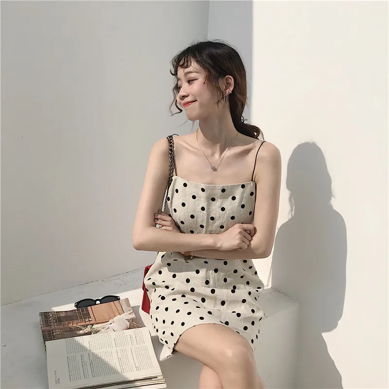 Lychee/тонкое сексуальное летнее женское платье без рукавов в горошек с открытой