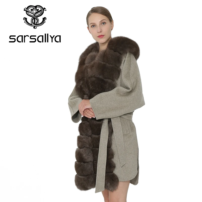 SARSALLYA Для женщин пальто тонкий зима теплая модное дамы лиса меховой воротник