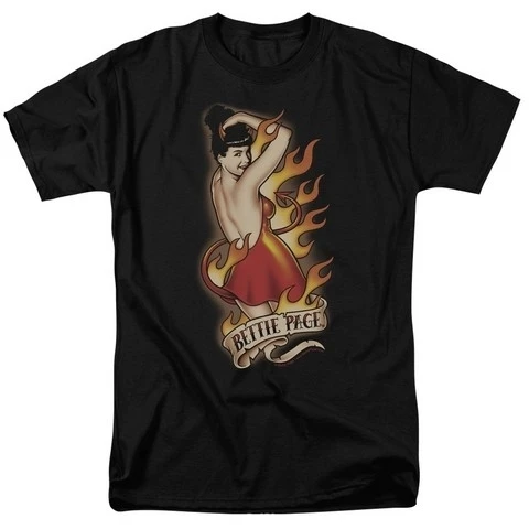 Trevco Bettie Page-Татуировка дьявола с коротким рукавом для взрослых 18-1 Tee Black-3X |