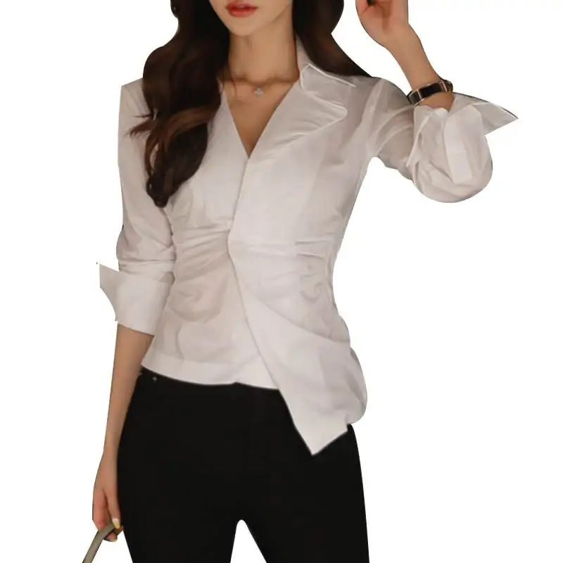 

2019 New Women Shirts Slim Professional Smell In Workplace Blouse Shirt White 874