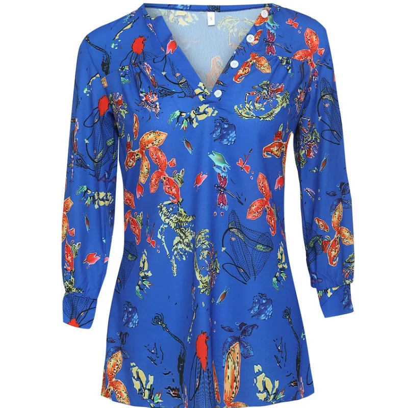 Для женщин Boho цветочный блузка дамы с длинным рукавом Свободные Повседневный