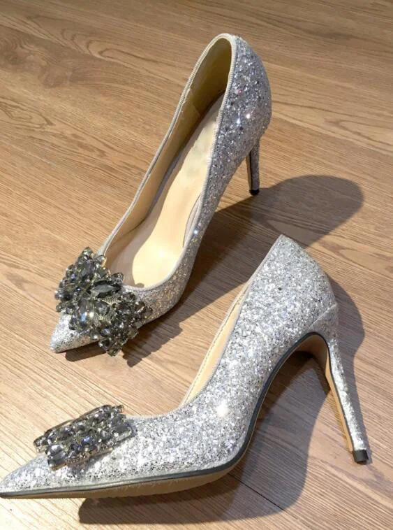 Туфли-лодочки женские на высоком каблуке блестящие свадебные туфли из чешского