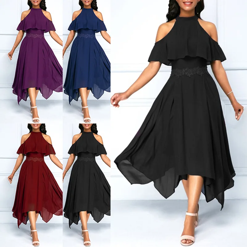 Женское вечернее платье однотонное Повседневное с коротким рукавом коктейльное