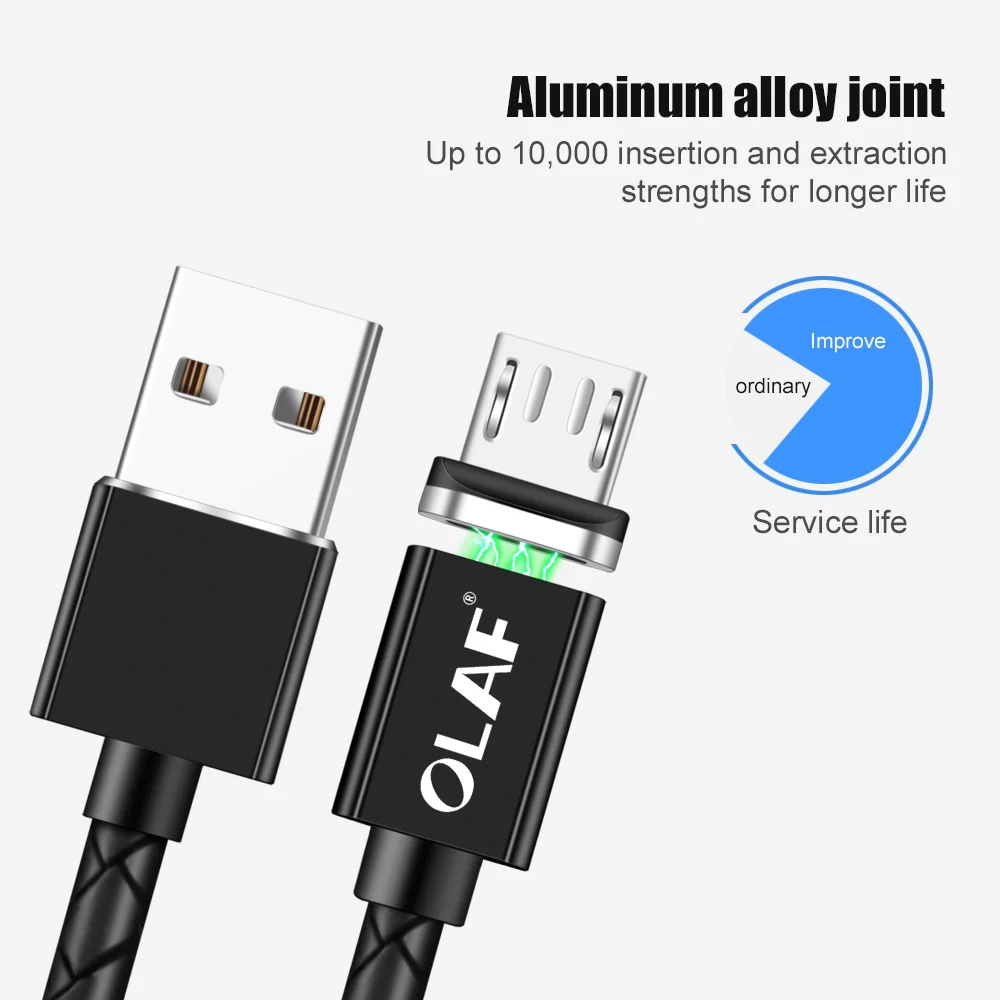 Магнитный USB кабель OLAF 3A для iPhone Type C магнитное зарядное устройство зарядный Micro
