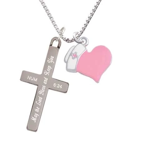 Pink Heart with Nurse Hat - Bless and Keep You Cross Necklace | Украшения и аксессуары