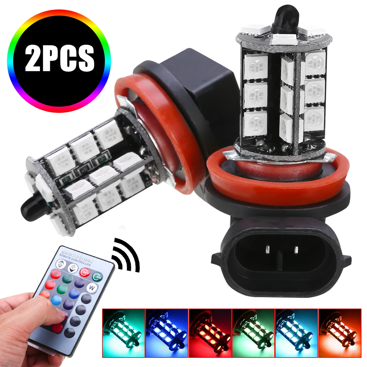 Mayitr 2 шт. H11/H9/H8 5050 27SMD светодиодный ные Противотуманные фары 12 в 27 Вт 800 лм RGB лампа