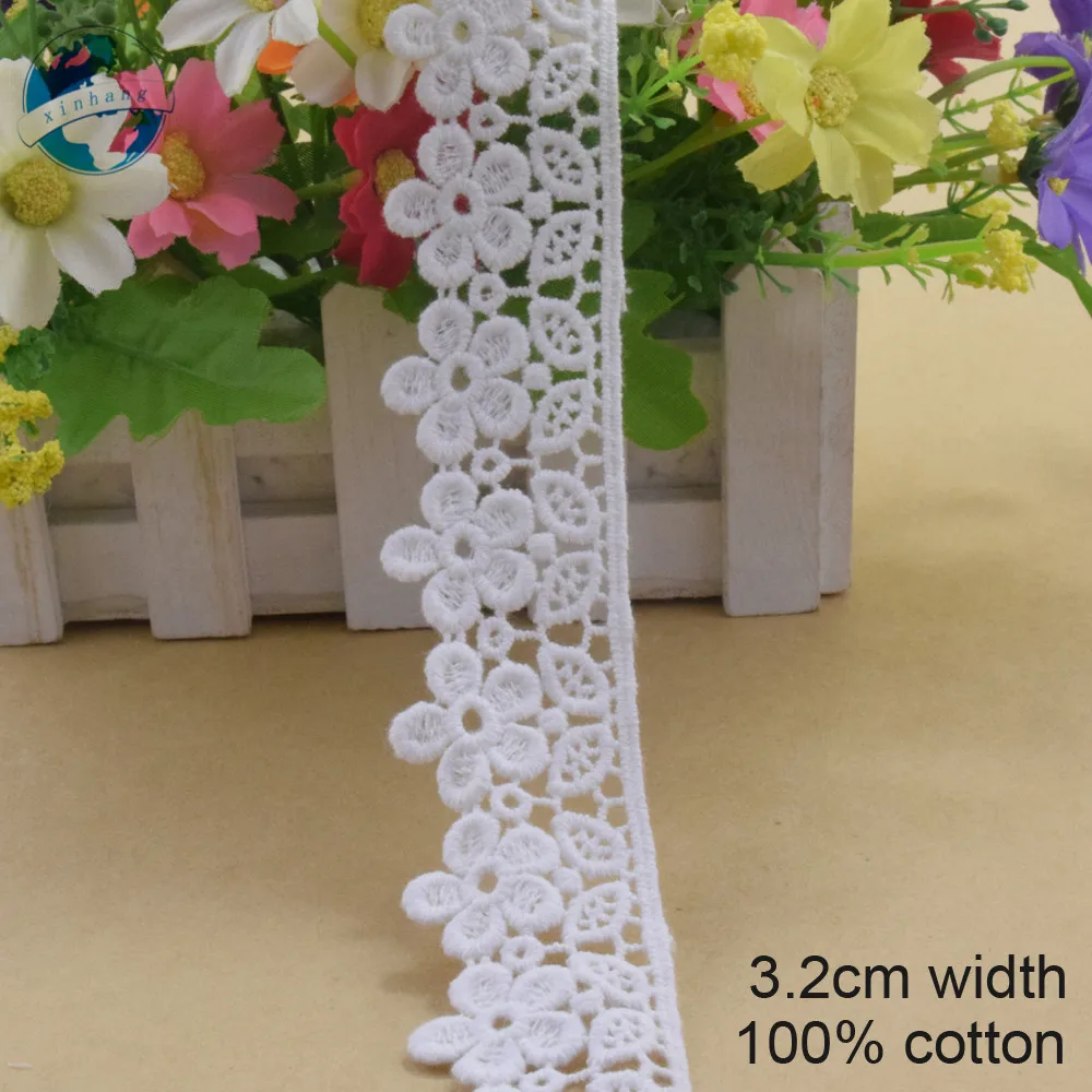 

10yards 3.2cm white lace 100% cotton embroidery lace french lace ribbon fabric guipure diy trims warp sewing Accessories#3211