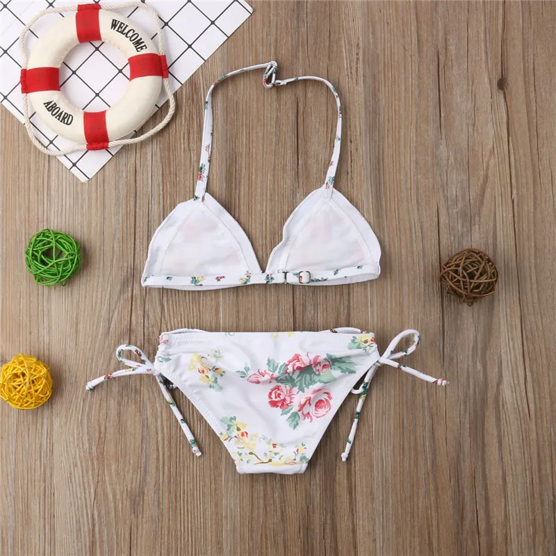 Милый детский купальный костюм из 2 предметов комплект бикини с вышитыми цветами