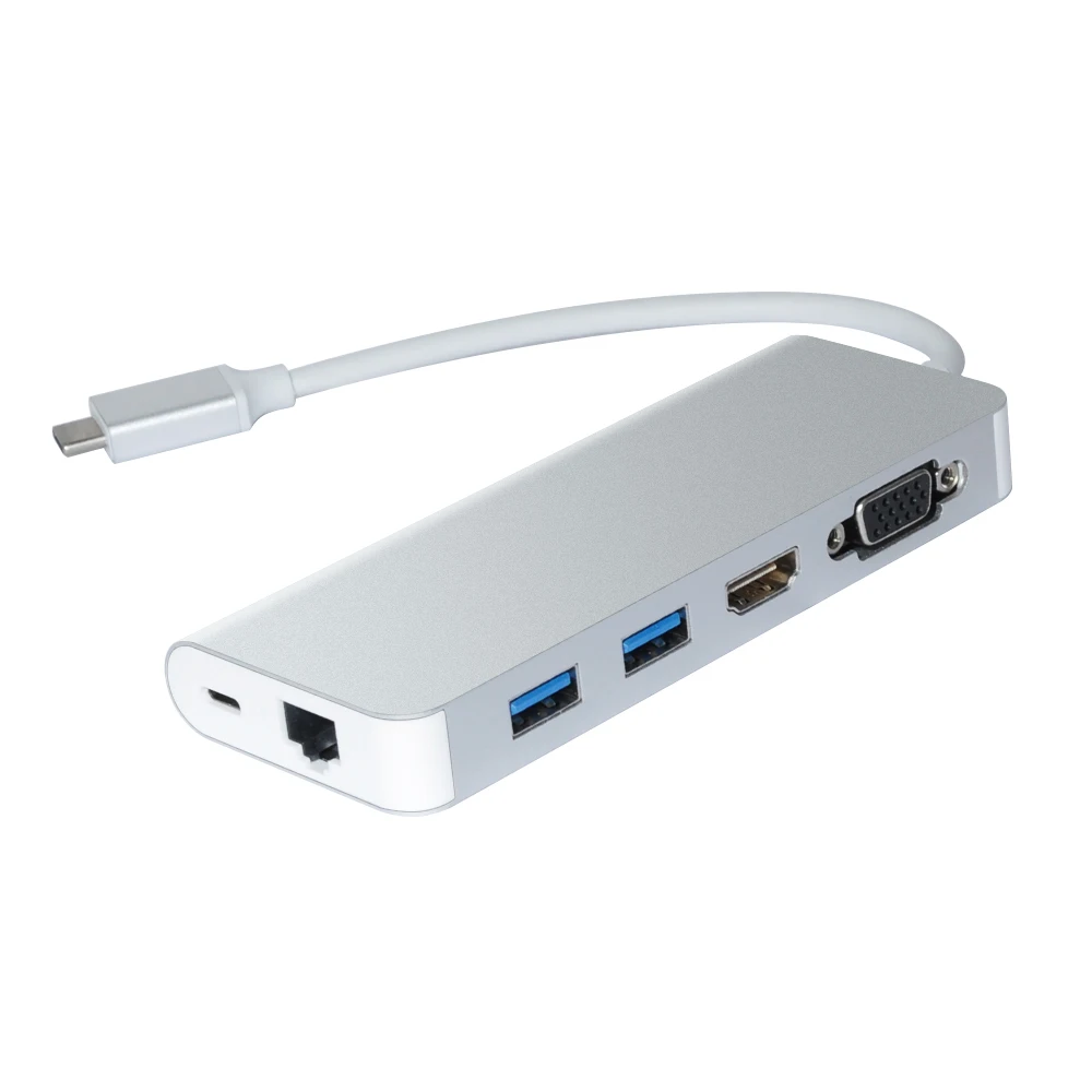 Тип C зарядка PD Rj45 сети Порты и разъёмы 4 K Hdmi Vga Usb3.0 Hub адаптер для Windows 10 Apple Mac Os Lenovo