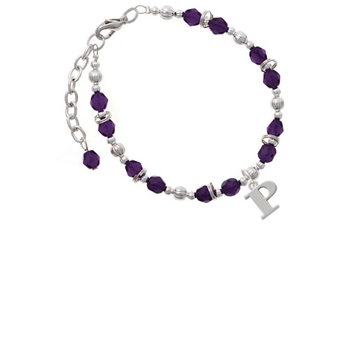 Браслет Silvertone Large Initial P пурпурные бусы| |