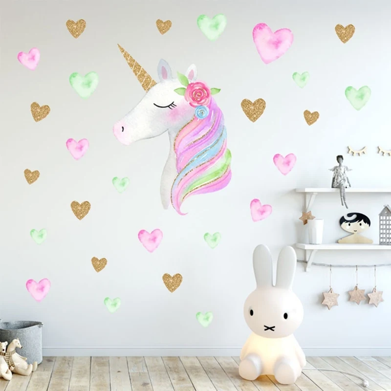 Cartoon Cute Unicorns Star Heart Wall Stickers Wallpaper DIY Vinyl Home Decals Kids Living Room Bedroom Girls Decor | Дом и сад