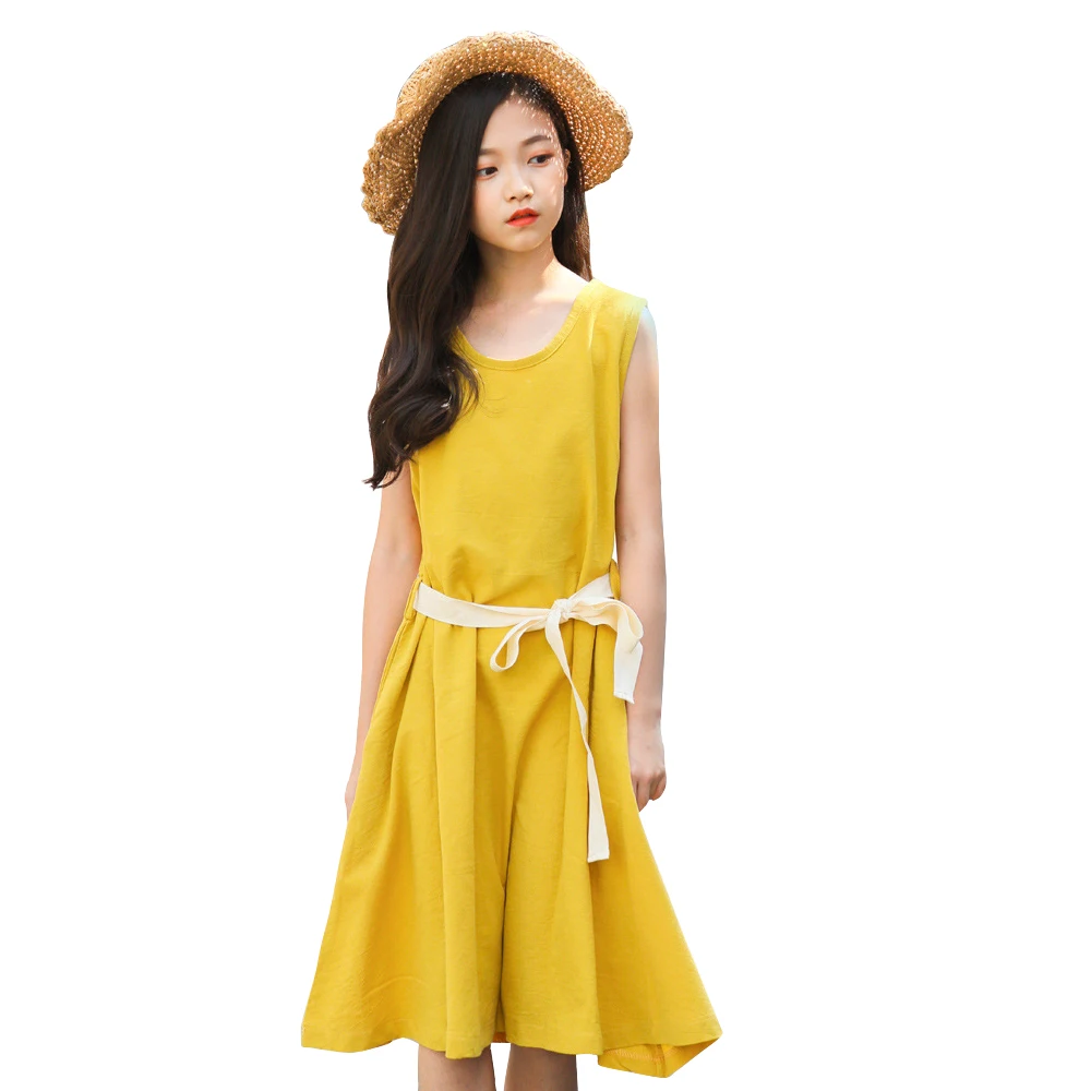 Girls dress summer sleeveless belt long skirt elegant yellow princess 2019 spring new children's | Детская одежда и обувь
