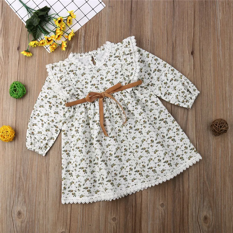 pudcoco Kids Baby Girl Floral Dress Bebe Girls Cotton belt Princess Lace Party Pageant Dresses 1-5T | Детская одежда и обувь