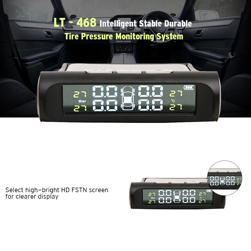 Автомобильная система контроля давления в шинах TPMS с солнечной зарядкой через USB
