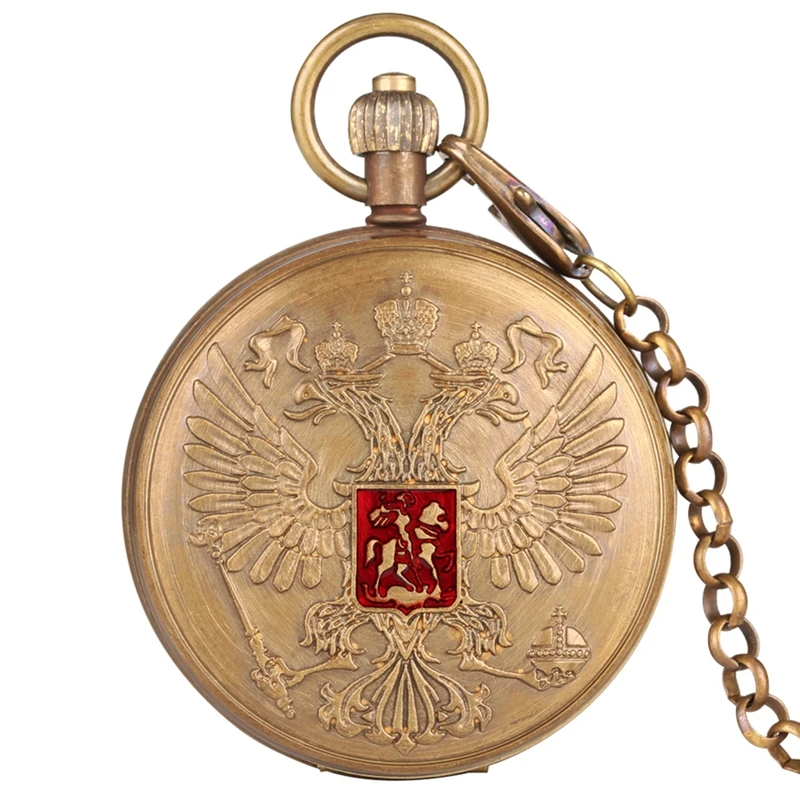 Double-headed Eagle Coat Of Arms Russian National Emblem Badge Pure Copper Tourbillon Mechanical Hand Winding Pocket Watch Chain