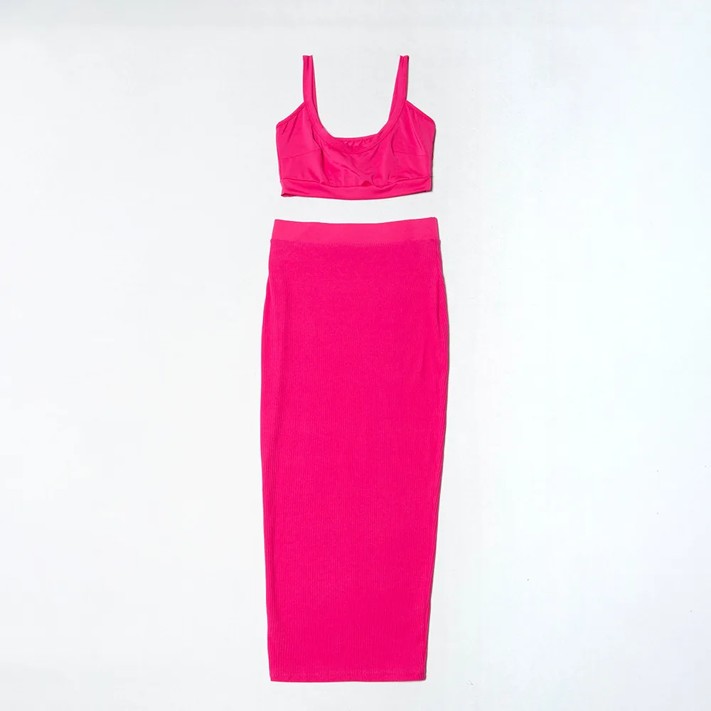 Vmay Solid Color Sling Tube Topless Umbilical Bag Hip Casual Suits 2019 Spring High Street Elastic Waist Mid-calf Dresses | Женская