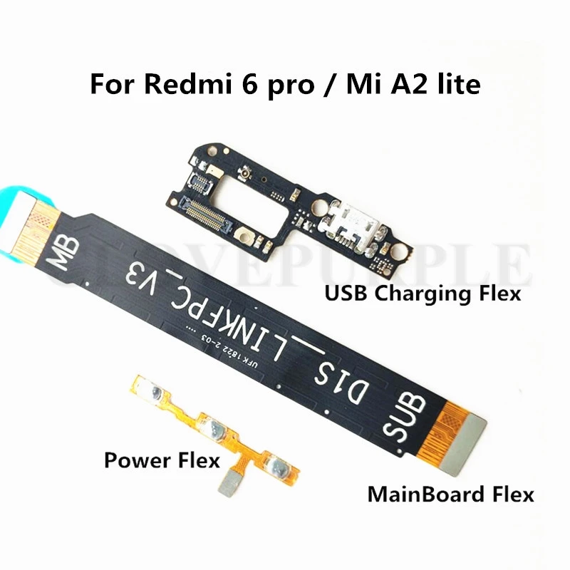 

10Pcs Power Volume & USB Charging Board & Motherboard MainBoard Connections Line Flex Cable For Xiaomi Redmi 6 Pro / Mi A2 Lite