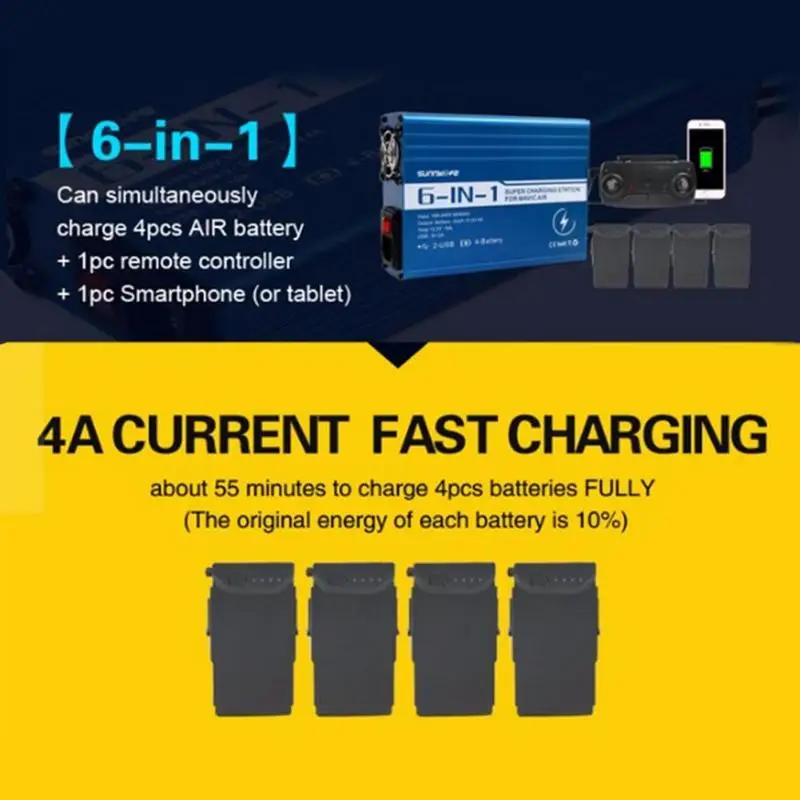 6 в 1 Зарядное устройство w/4 Порты Батарея + 2 зарядный концентратор usb для DJI Mavic