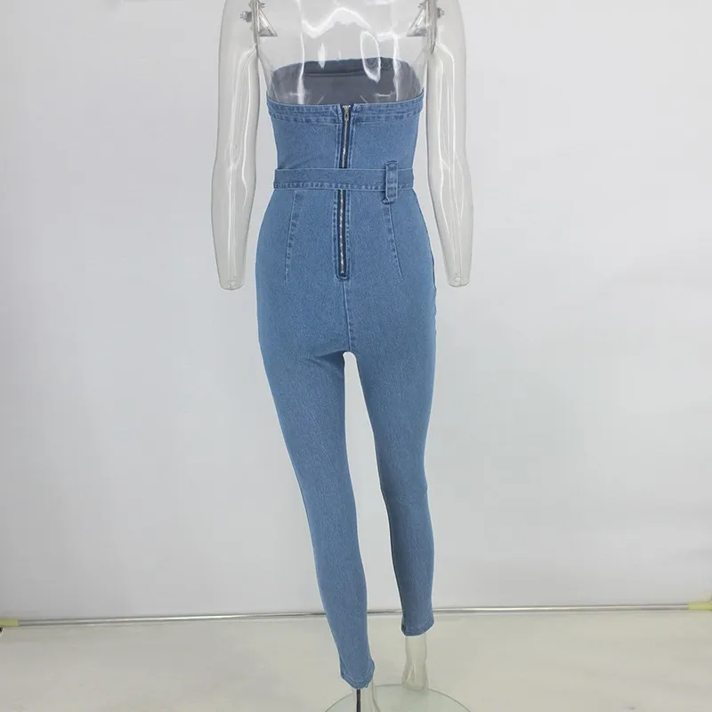 DRESSMECB сексуальный джинсовый комбинезон женский облегающий на молнии Летний