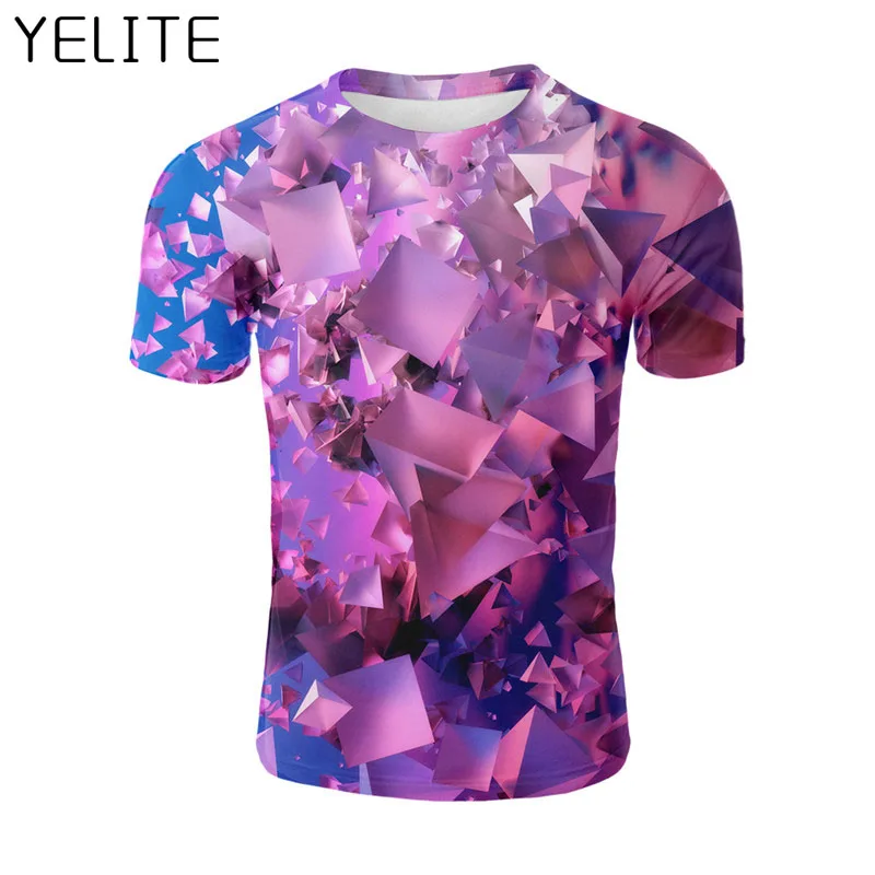 YELITE 3D розовый осколок Футболка с принтом коротким рукавом Мужская Топы уличной