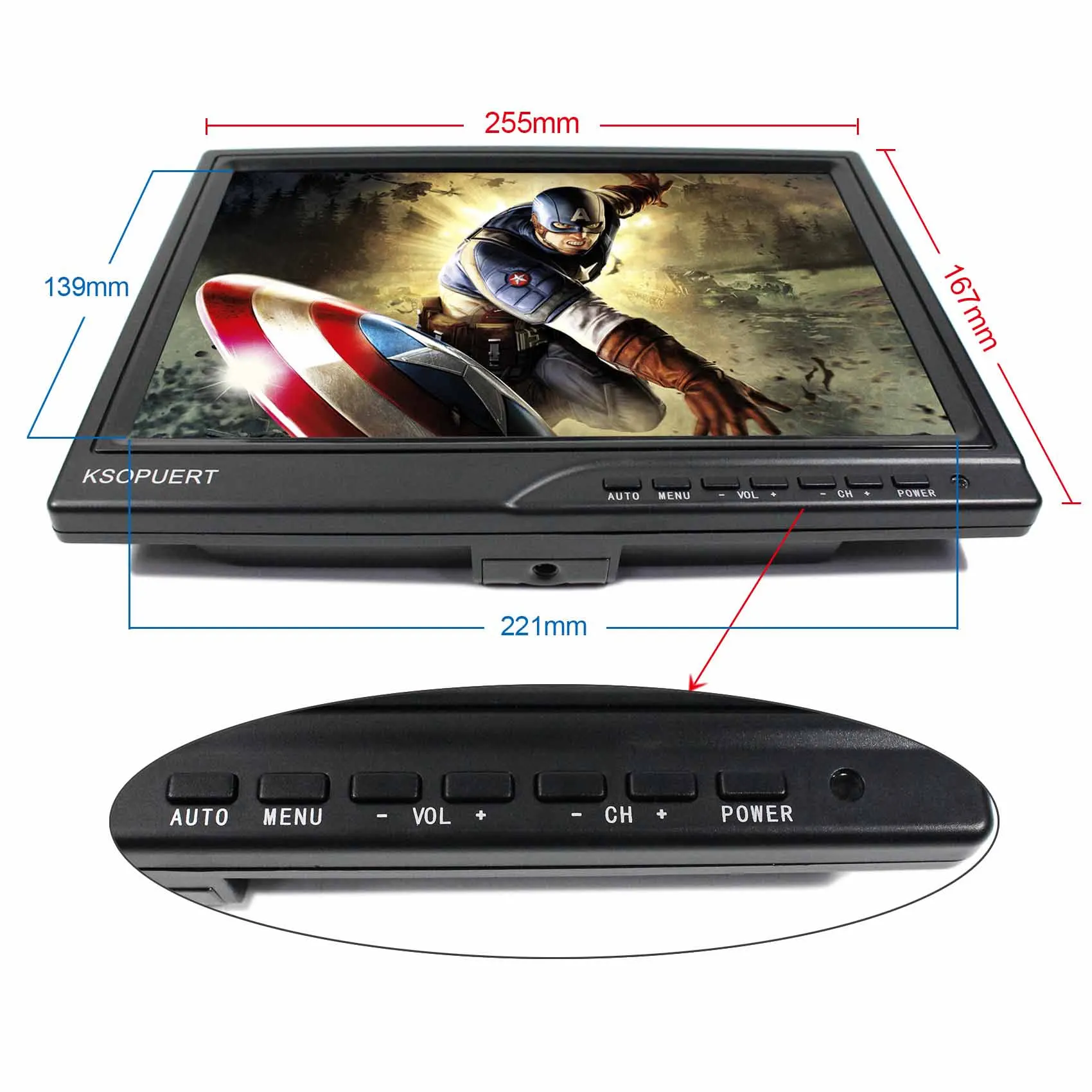 ЖК-монитор 10 1 дюйма 1x1280 IPS (блок питания адаптера 12 в А + видеовход HDMI DVI VGA
