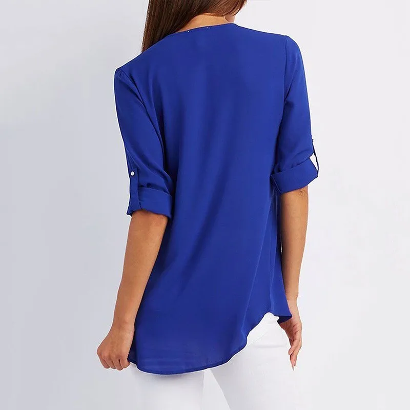 5XL Новая Женская Весенняя шифоновая футболка летний топ с v-образным вырезом на