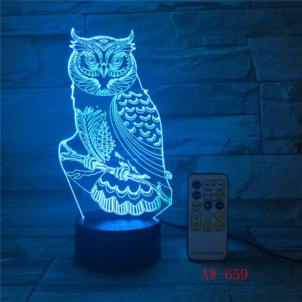 3D светодиодный ночник s spirial Owl с 7 цветами светильник для украшения дома
