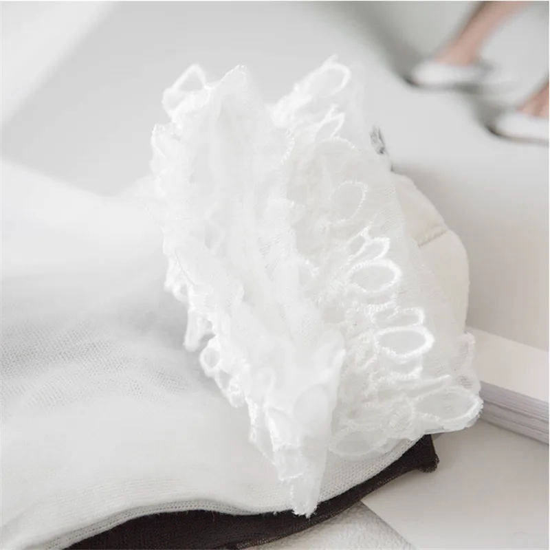 Женские кружевные носки Харадзюку черные белые ажурные короткие длиной до