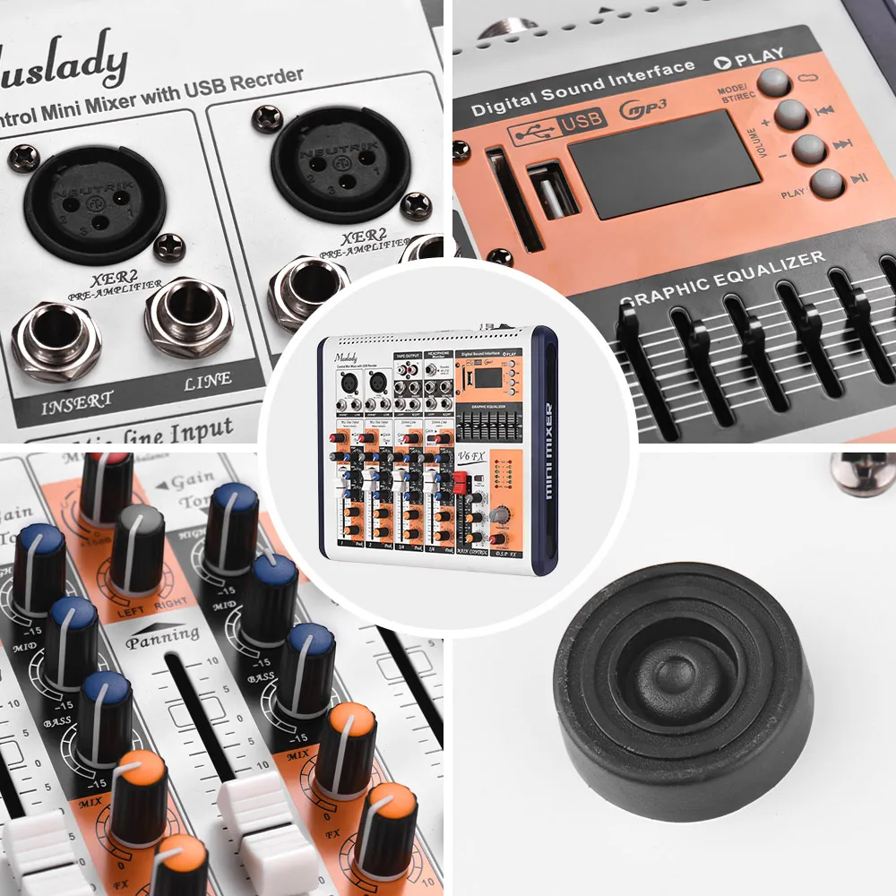 Muslady V6 FX 6 канальный Портативный микшерный пульт встроенная карта памяти 16 dsp