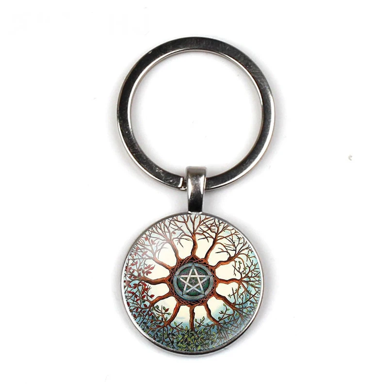 Пентаграмма шаблон стеклянный брелок жизнь дерево ручной работы семейная