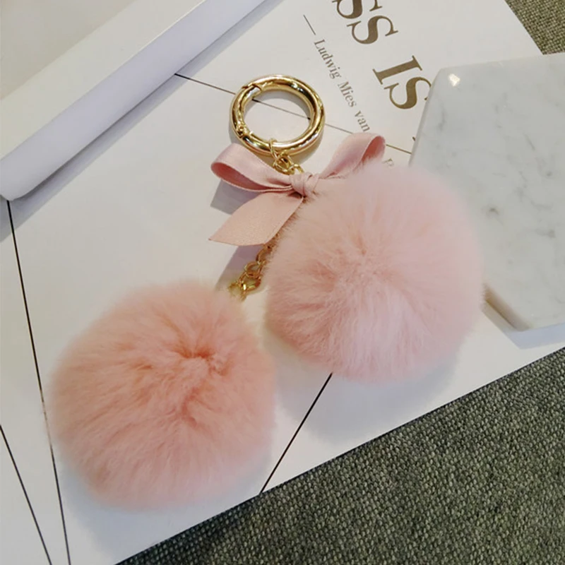 Double rabbit hair ball fashion bow bag pendant key chain car | Автомобили и мотоциклы