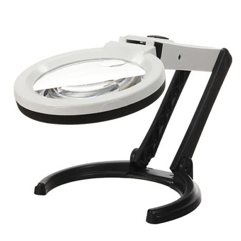 

12 LED Lighting Desk Folding Handheld Table Lamp With LED Lighting 1.8X 5X Bench Magnifier Magnifying Glass EU Power Charger