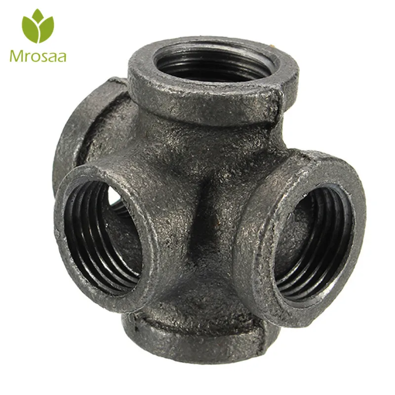 

1 Pcs 1/2" 3/4" 1" 5 Way Pipe Fitting Malleable Iron Black Outlet Cross Female Tube Connector For connecting to male pipes