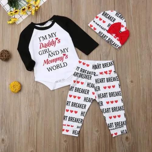 3Pcs Toddler Clothes Set Newborn Baby Daddy Girl Cotton Romper Long Sleeve Jumpsuit Playsuit Legging Pant Outfits | Детская одежда и