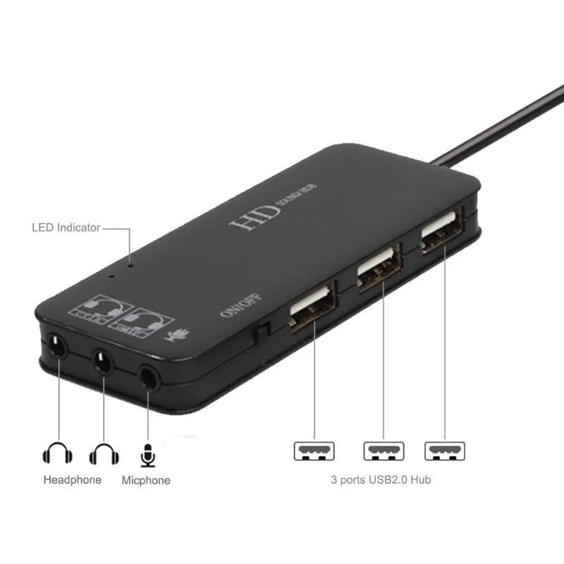 3 порта USB 2 0 концентратор адаптер без внешней звуковой карты для виртуального 7 1