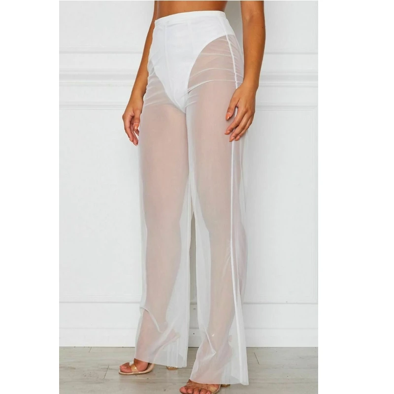 Женские прозрачные сетчатые Брюки Vogue летние брюки с высокой талией и широкими