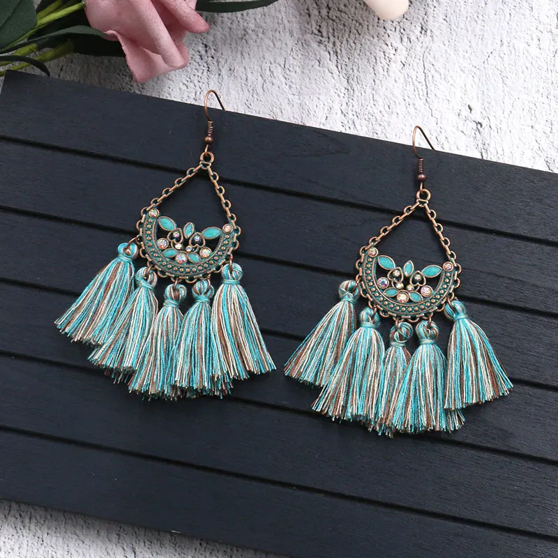 Красочные Висячие серьги с кисточками Женская антикварная Подвеска Крючки