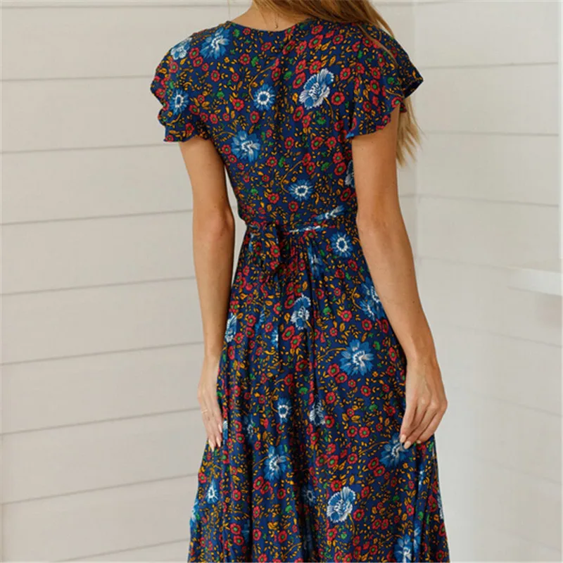 Женское платье с цветочным принтом Boho длинное пляжное макси в этническом стиле