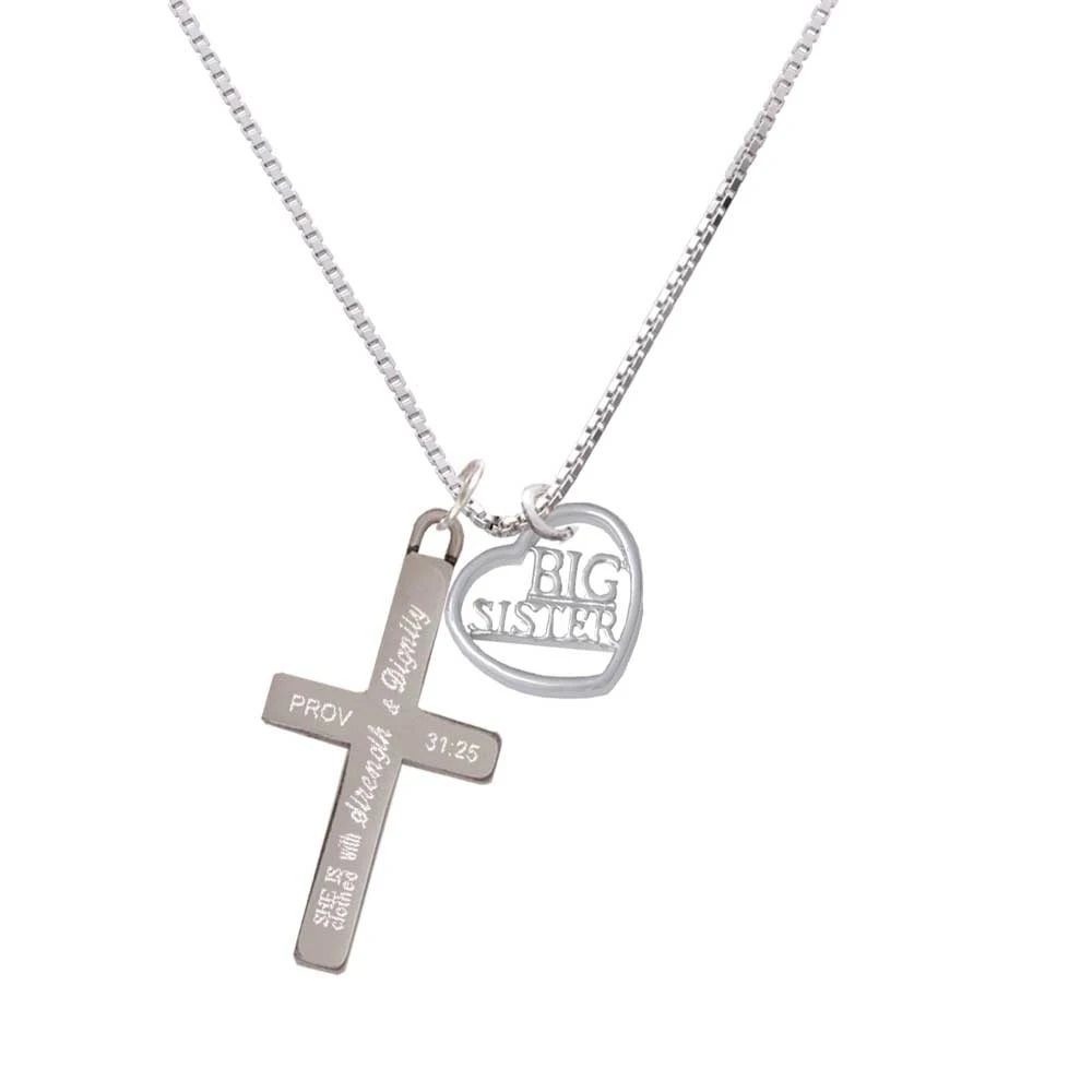 Большая сестра в открытом сердце-5/8 ''-сила и достоинство-крест ожерелье |
