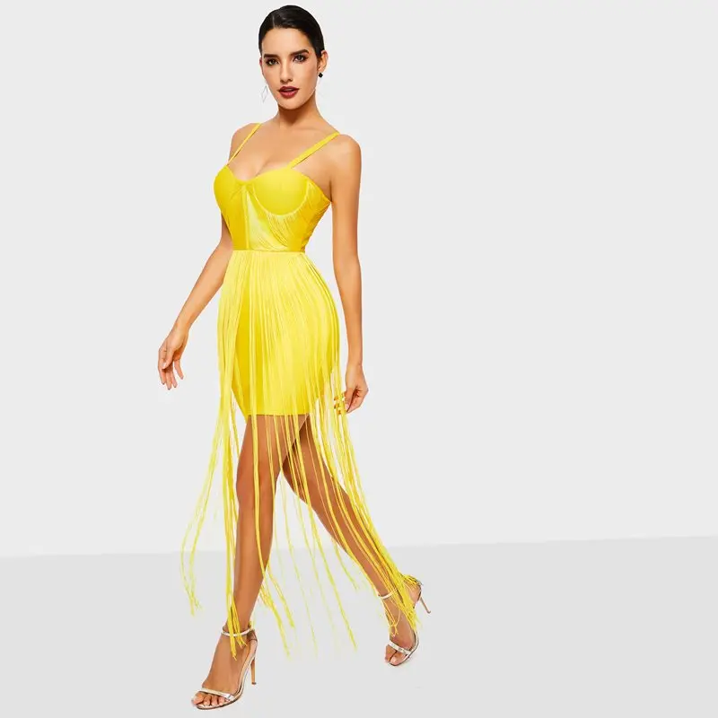 Women Maxi Dresses Casual Elegant Sexy Club Beach Style Yellow OL Ladies Bodycon Strapless Solid Tassel Backless Female Dress | Женская