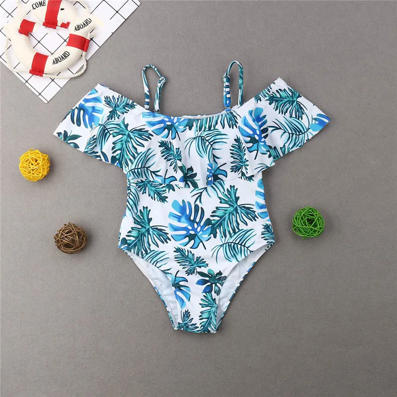 Mommy and Daughter Swimsuits Beach Bikini One Piece Print Ruffles Bathing Suit Family Matching Swimwear Strap Off Shoulder | Спорт и