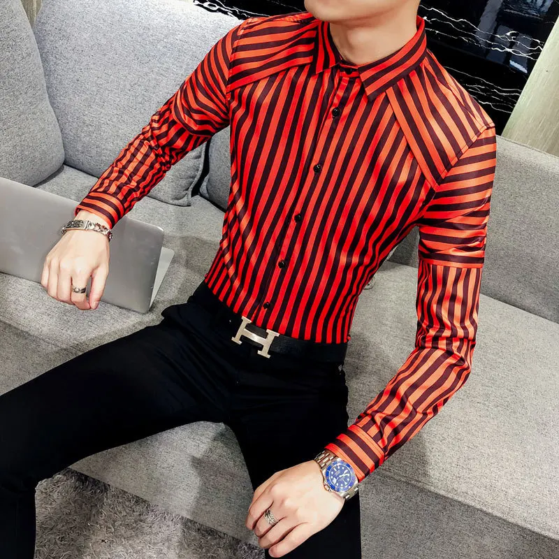 Новая модная британская полосатая Мужская рубашка с длинными рукавами Camisa Masculina
