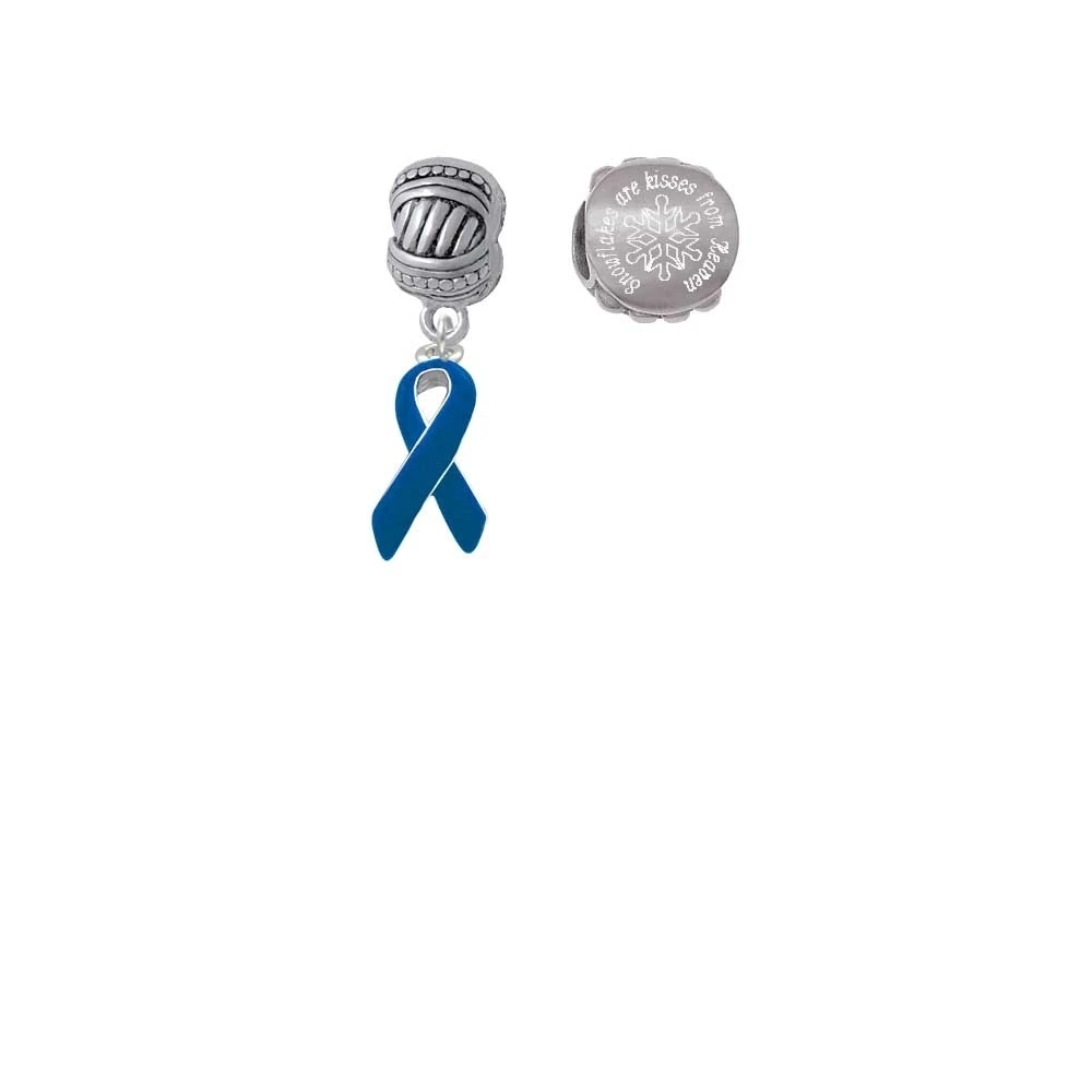 Silvertone Blue Ribbon Snowflakes are Kisses from Heaven Charm Beads (Set of 2) |