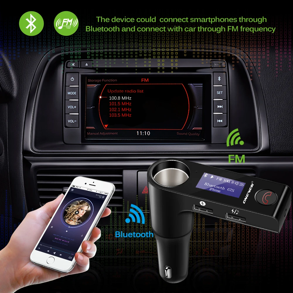 Onever 5V3.1A fm передатчик комплект громкой связи прикуриватель порт беспроводной