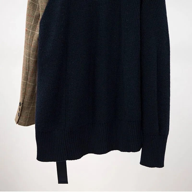 CHICEVER Лоскутные клетчатые куртки для женщин со стоячим воротником с длинным