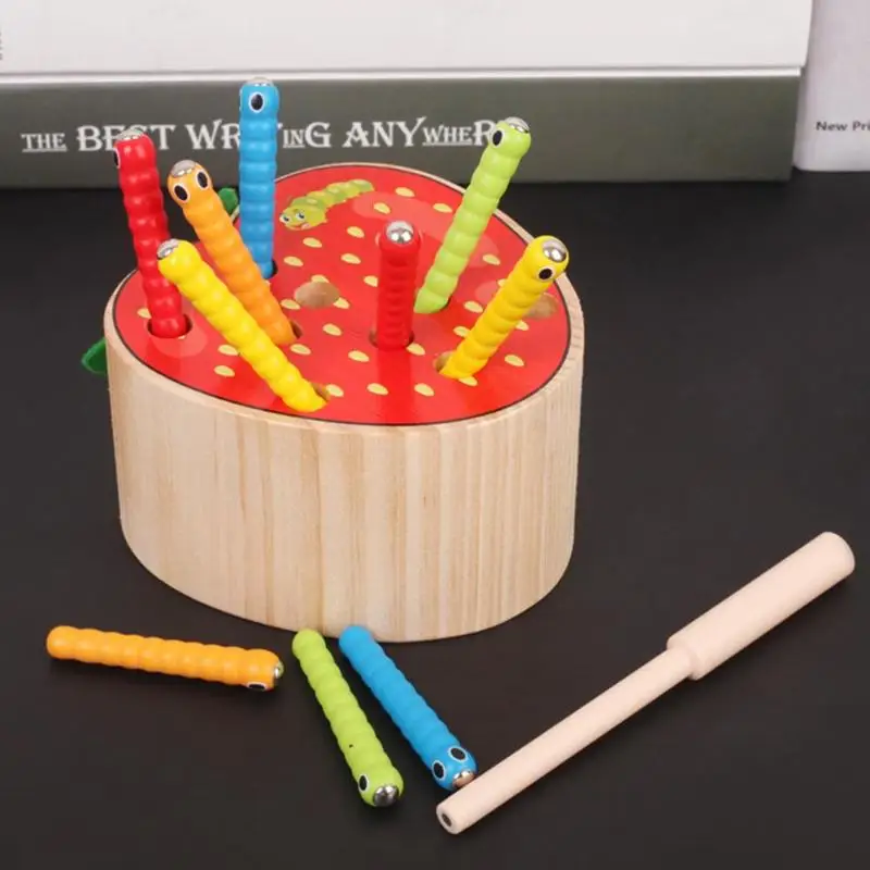 New Type Baby Wooden Toys 3D Puzzle Early Childhood Educational Catch Worm Game Color Cognitive Magnetic Toy for Children | Игрушки и
