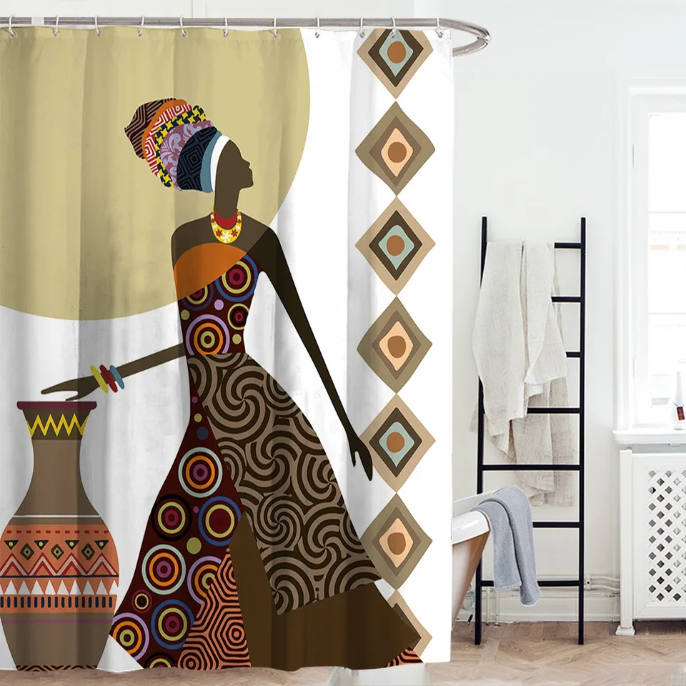 Africa Woman Girl водостойкая перегородка занавеска для ванной С 12 крючками полиэфирная