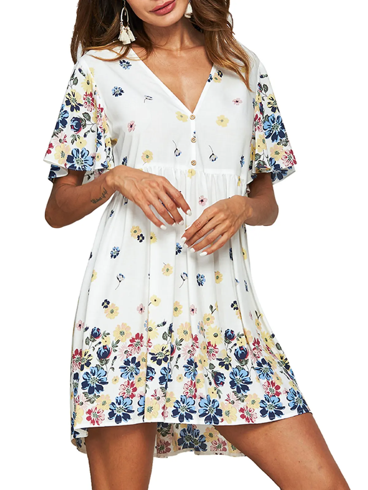 Женское летнее платье в стиле бохо Joineles с цветочным принтом и рукавом-бабочкой